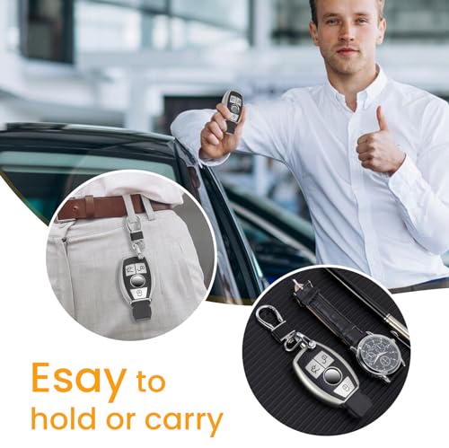 Image of Key Fob Cover for Mercedes Benz, Leather-Style Tab Cover, Silver | Wear-resistant TPU shell, PU leather-style tab, daily splash, scratch and drop protection, normal signal use, easy setup