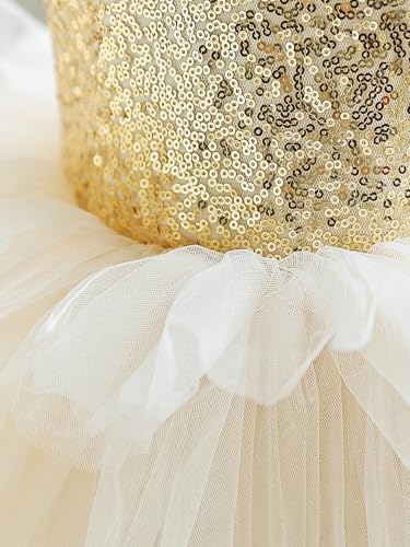 Girls Sequin Tulle V-Back Dress Sleeveless Multilayer Chiffon Birthday Party Dresses with Bow4