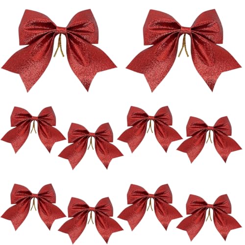 GXGM 10 Piezas Lazos Navidad Grandes Para Árbol De Navidad Rojo Con Purpurina 15 x 14cm Decoración Navidad Adornos Navideños