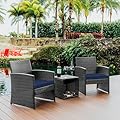 Nestl Wicker Outdoor Furniture Set - 3 Piece Patio Bistro Set (Grey/Navy)