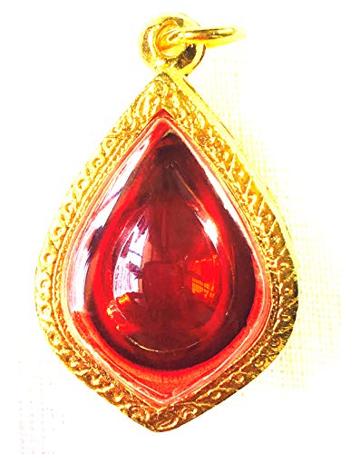 Red Naga Eye Stone Charm Pendant with Gold Case Lucky Amulet