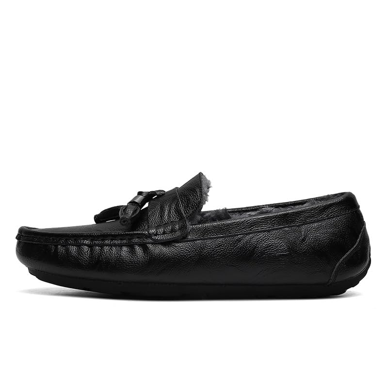 Mens Loafers Shoe Round Toe Leather Faux Fur Lining Tassel Comfortable Slip Resistant Flat Heel Outdoor Party Slip-on2