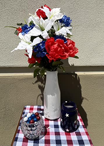 Admired By Nature Full Blooming Tiger Lily, Peony & Hydrangea With Green Foliage Mixed Artificial Flower Bush, Medium, White #TOP3