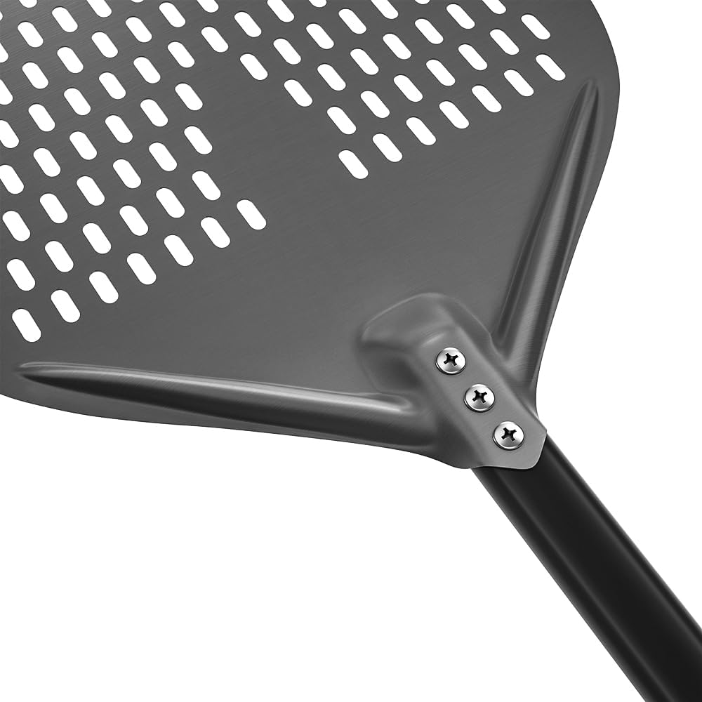 G.a HOMEFAVOR Perforierter Pizzaschaufel 12 zoll Pizzaschieber 8 zoll Pizzawender Rund aus Hart Eloxiertem Aluminium Pizza Schaufel mit Silikongriff