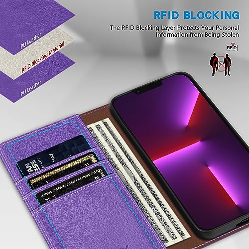 Image of ZZXX for iPhone 13 Pro Max Wallet Case Strong Magnetic 6.7 inch,Purple