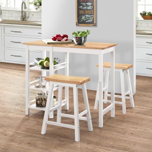 Festnight Ensemble Table de Bar 1 Table et 2 Tabouret MDF Blanc Table Mange Debout
