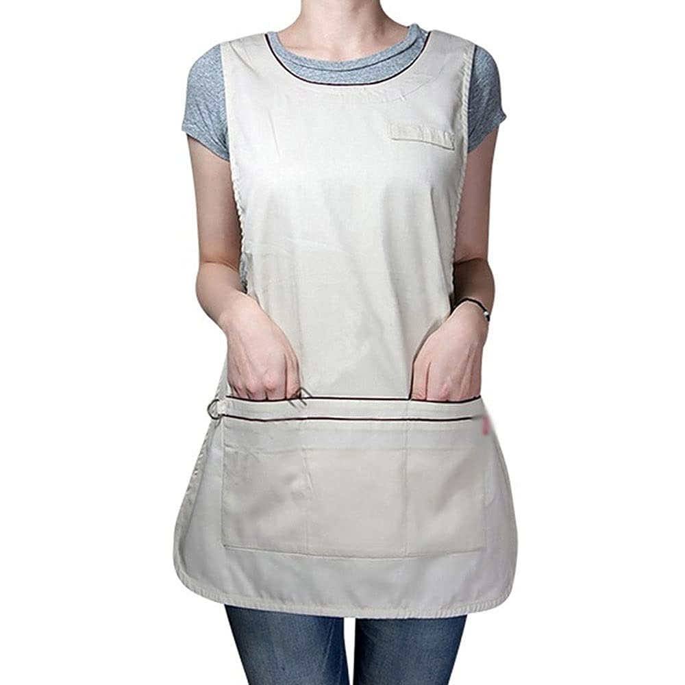 Schürze Friseurumhang Stoff Wickelschutzkleid Home Ärmellose Baumwollschürzen für Männer und Frauen Backzubehör (Beige)