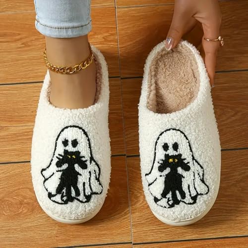 Image of Womens Mens House Slippers Retro Comfy Warm Plush Slip on Fluffy Memory Foam Home Sippers for Winter Indoor Outdoor