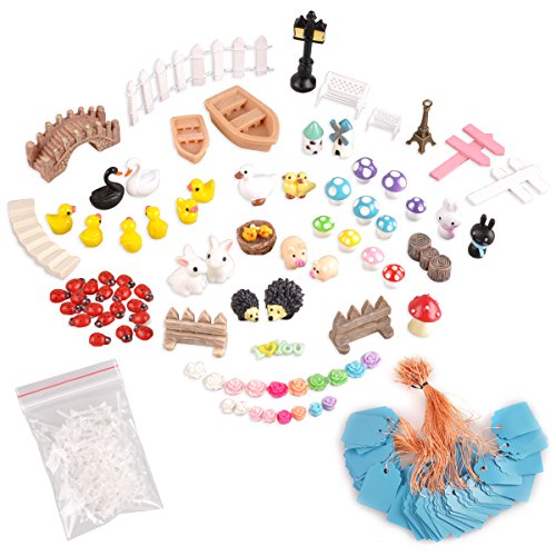 eZAKKA Kit de Accesorios Decorativos en miniatura para jardín con muñecos de hadas, vallas, lámparas, patos y mucho más un total de 86 piezas