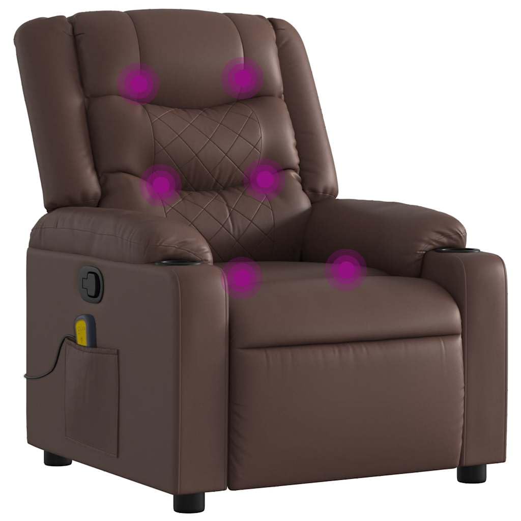 Poltrona massaggiante marrone ecopelle poltrona relax con massaggio a 6 punti, funzione sdraiata manuale, comoda poltrona TV per soggiorno, camera da letto, portata max. 110 kg