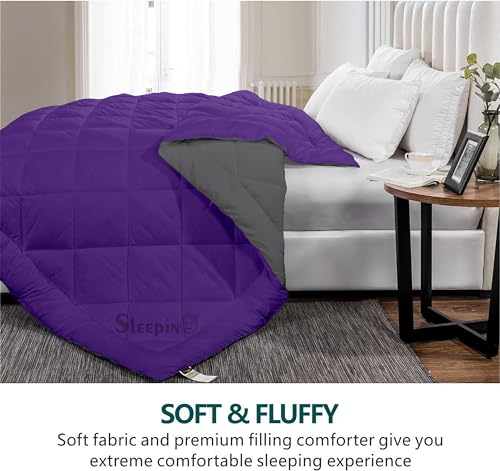 Image of 600 GSM Heavy Winter Double Bed Comforter | Microfiber, Breathable, Reversible,Soft, Lightweight & Machine Washable Comforter for Double Bed 90x100 Inch - PurpleDark Grey