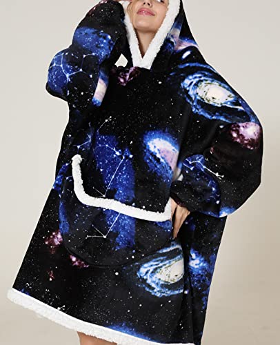 JOJJJOJ Übergroße Hoodie-Decke mit riesiger Tasche bequeme Sherpa Fleece Decke Kapuzenpullover warmes Sweatshirt Bademantel für Damen Herren Teenager Geschenk