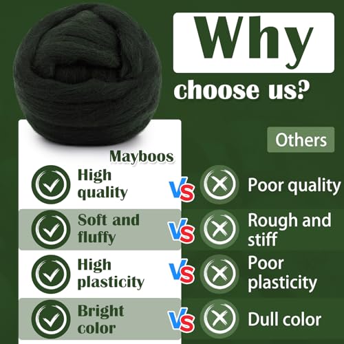 Image of Mayboos 1.76oz Dark Green Natural Wool Roving, Needle Felting Wool | Wool for Needle Felting for Wet /Dry Felting Handcrafts and Spinning