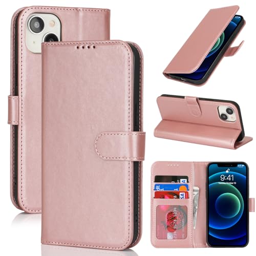 Image of for iPhone 13 Mini Case Wallet with Card Holder,for iPhone 13 Mini Wallet Case for Women Men,PU Leather Shockproof Magnetic Buckle Stand Flip Phone Case-Rose Gold
