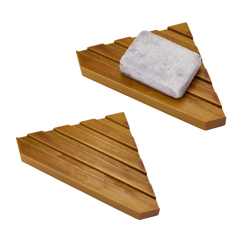 FINGERINSPIRE 2 jaboneras de esquina de madera de 11,6 x 19,75 cm para ducha, 2 cm de grosor, forma triangular, autodrenante, soporte de madera para ducha, baño, cocina, bañera