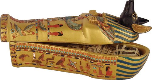 Estatua pequeña de Anubis con ataúd momia 4.5 in