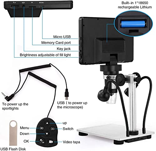 Image of Microware -1200X G1200 Electronic Video Microscope 7inch HD LCD Display 12MP Magnifier PCB BGA SMT Soldering Digital Microscope US Version