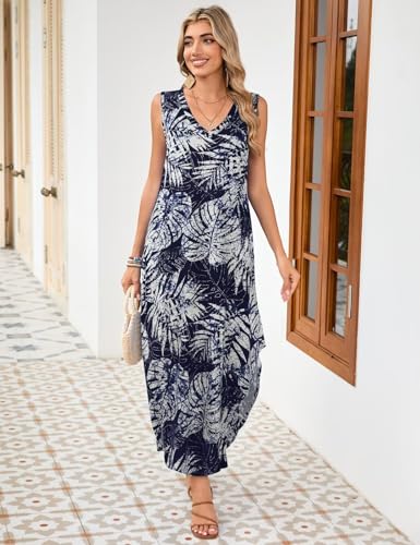 Image of JollieLovin Women Plus Size Summer Tank Maxi Dresses Sleeveless Causal V Neck Beach Long Dresses Swim Cover up (L-5X)