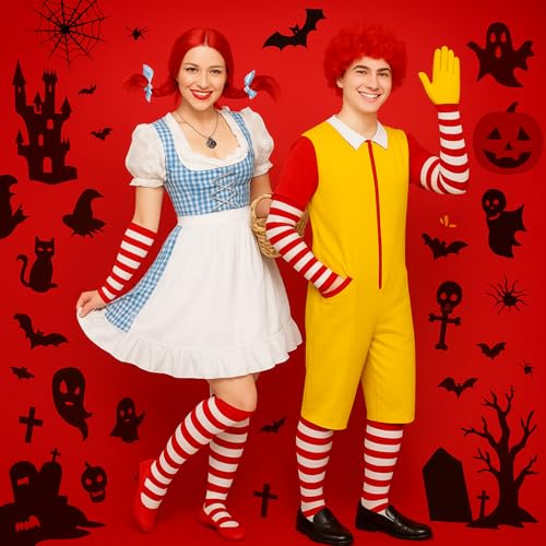 VioraWhite 8 Pcs Halloween Couple Costume for Adults Include Wigs Apron Arm Warmer Socks and Gloves by VioraWhite - Image 4
