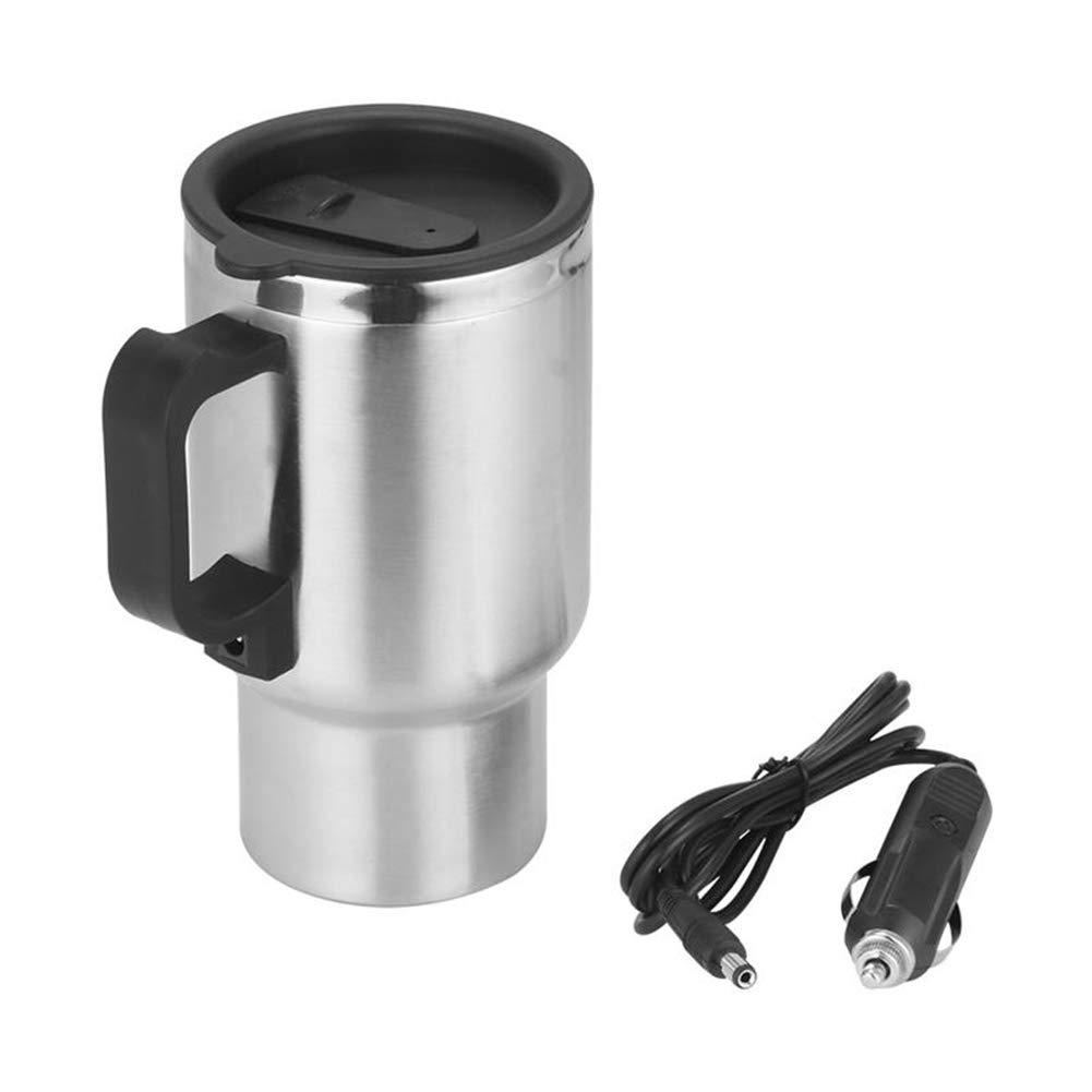 ihreesy 12V Car Electric Kettle,500ML Portable Electric Heated Travel Mug Stainless Steel Car Water Heater Electric Kettle CigaretteLighter Plug for Travel Outdoor