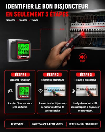 KAIWEETS Localisateur de Disjoncteurs avec Écran LCD 2,2", Testeur de Prise avec Test RCD, Détection de Tension NCV et Lampe Torche LED pour Électriciens et Particuliers – vue 3