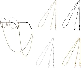 Set di 4 catenelle per occhiali con perline, catenelle per occhiali da donna e da uomo con anelli in silicone antiscivolo, catenelle per occhiali antiscivolo, catenelle per occhiali con perline