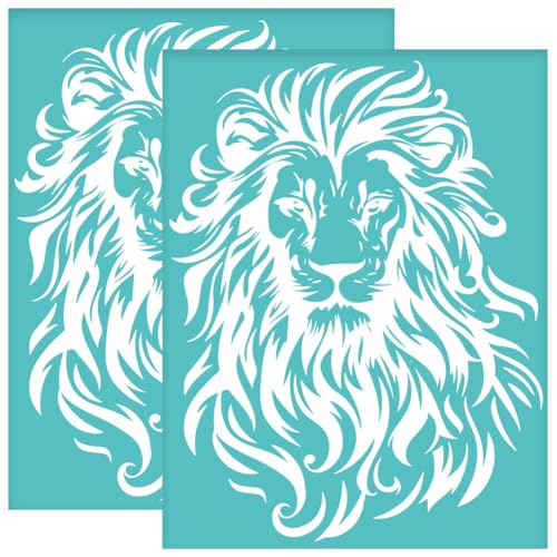 OLYCRAFT 2 plantillas de malla de león autoadhesivas con patrón de león de 21 x 28 cm, plantillas de malla de león, plantillas de malla reutilizables con temática animal, transferencia para