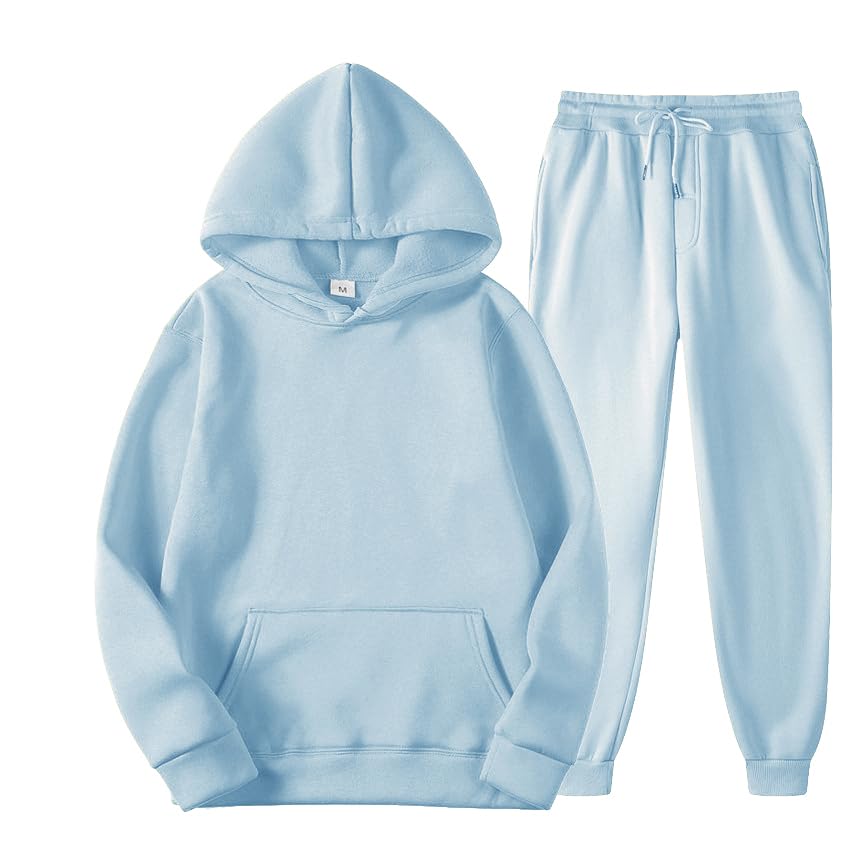 FDKLOOK 2 Stück Herren Trainingsanzug Einfarbig Langarm Sweatshirt mit Kapuze und Kordelzug Jogginghose Sweatpants