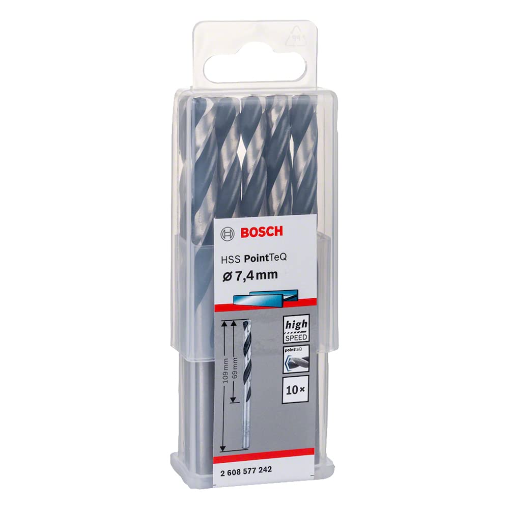 Bosch Grey (Silver) Professional 10-Piece Pointteq Hss Twist Drill Bit (For Metal, 7.4 X 69 X 109 Mm, Drill Driver Accessories)