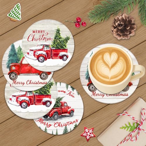 Dessous de verre de Noël camion rouge support métal tapis de table liège - 3