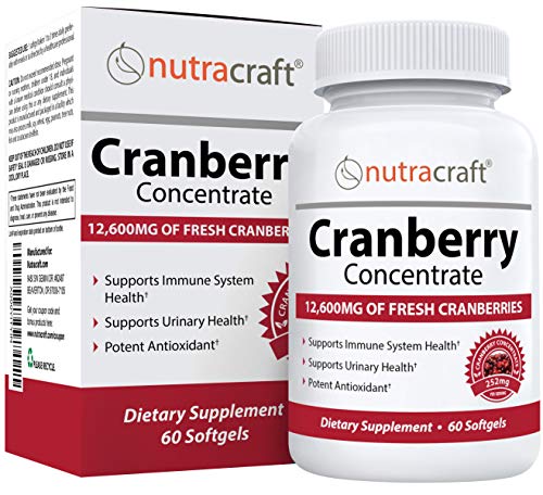 #1 Cranberry Extract Supplement for Bladder & Urinary Tract Support - 12,600 mg of Fresh Cranberries, Vitamin C & E and Polyphenols per Capsule - 60 Softgels