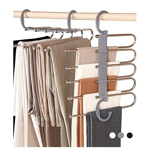 AIR&TREE 4 Pack Pants Hangers Space Saving,Anti-Rust Pants Organizer,Durable and Sturdy Installed Hangers for Pants Scarf Jeans Slack Trousers Ties Towels in Closet,5 in 1(Gray)