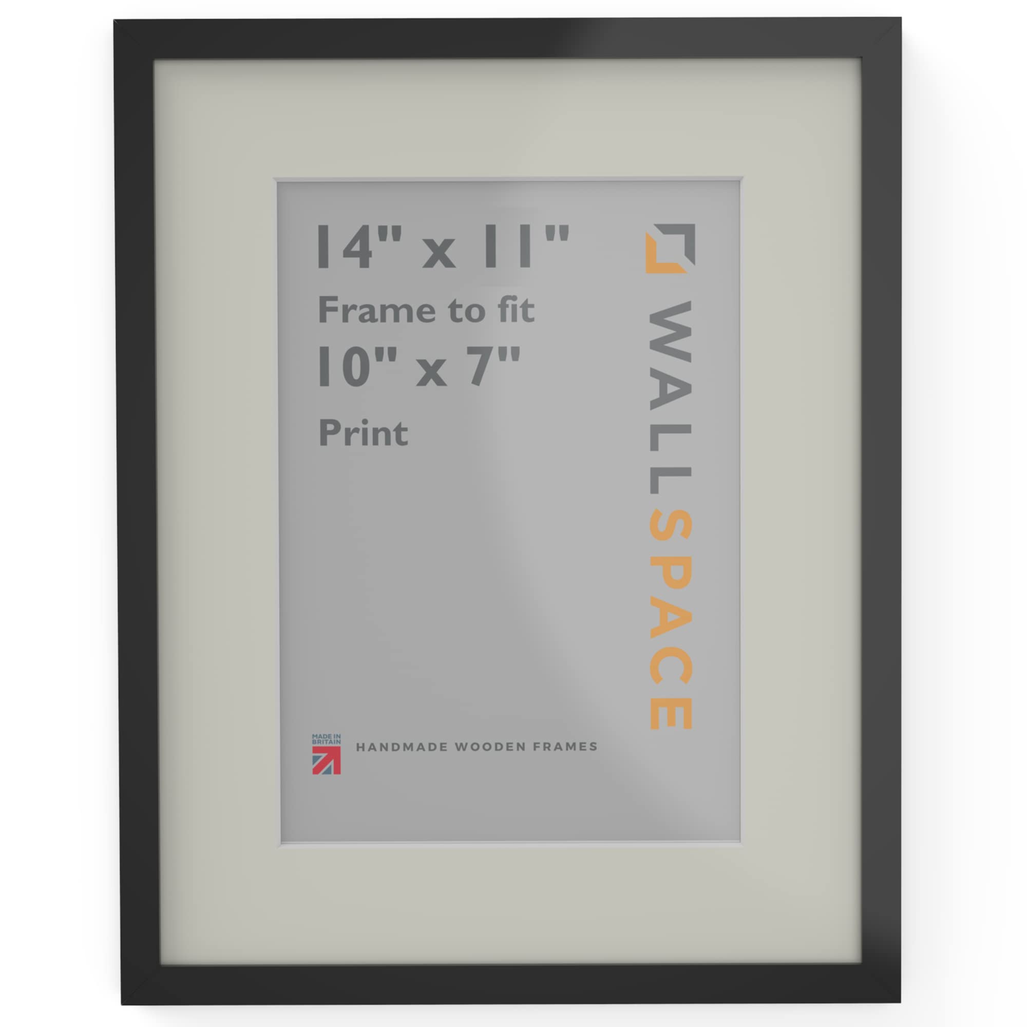 Wall Space Thin 14x11 Black Frame with White Mount for 10x7 | Picture Photo Frame | 14 x 11 inch | 356x279mm | 35.6x27.9cm | Fits 254x178mm | Solid Wood with Real Glass