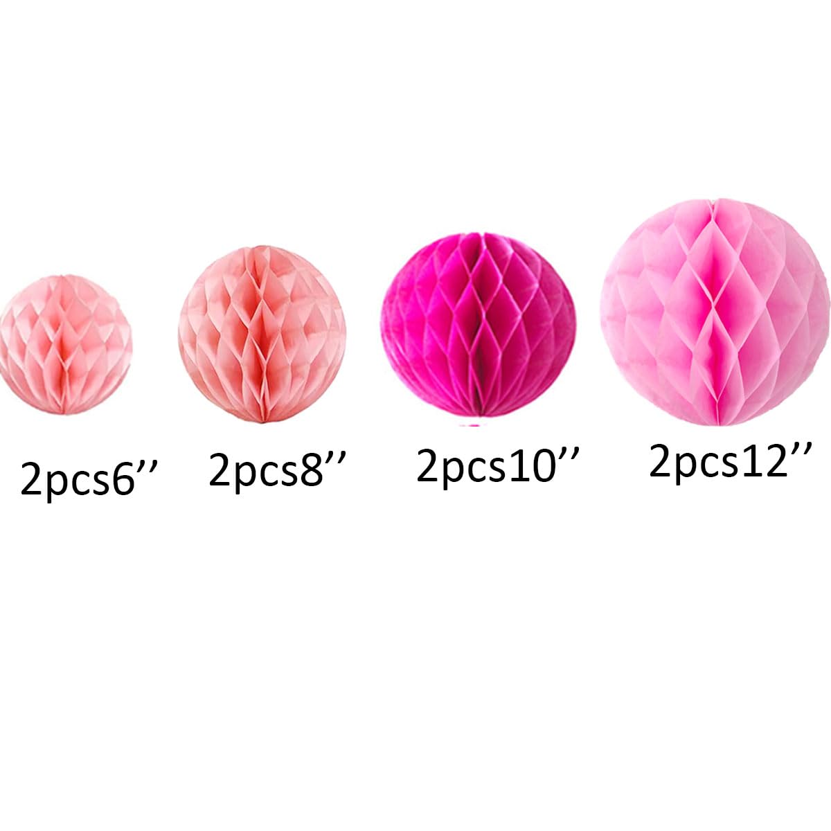 CC Wonderland Zone 12pcs Pink Paper Honeycomb Balls,Hanging Tissue Pom Poms For Party Decoration,6inch&10inch