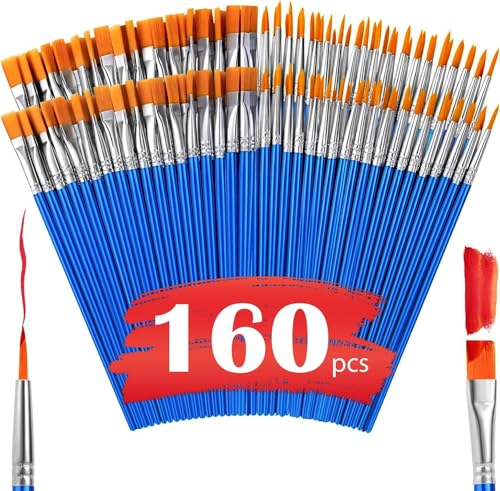 Image of AROIC Small Paint Brushes Bulk,160 Pcs Acrylic Flat Round Pointed Brushes | Nylon Hair Oil Watercolor Painting Brushes, Professional Artist Drawing Kit for Adult Face Canvas Rock Painting Art Supplies
