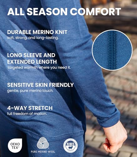 Merino.tech Merino Wool Base Layer Mens Set + Beanie - Midweight Merino Wool Mens Thermal Underwear Set Top, Bottom4