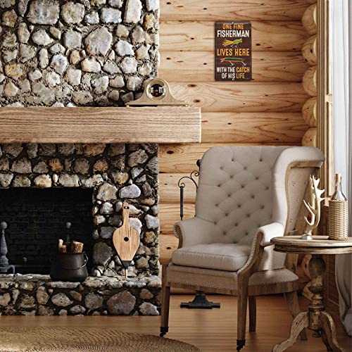 Open Road Brands Fisherman With The Catch Of His Life Embossed Metal Sign - Funny Fishing Wall Art For Garage, Lake House Or Man Cave #TOP5