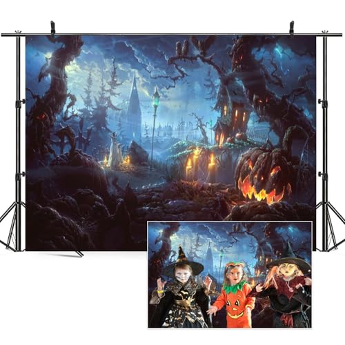 SDOTPMT 5x3ft Halloween Theme Photography Backdrop, Terror Cemetery Night, Dark Colors Vinyl Backdrop, Dark colors (black