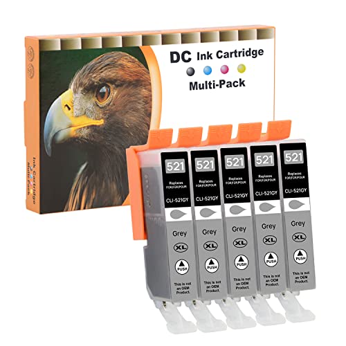 D&C CLI 521 Cartouches d'encre compatibles pour Canon CLI-521 GY pour Canon Pixma IP3600 IP4600 IP4600X IP4700 MP540 MP550 MP560 MP620 MP630 MP640 MP640R MP980 MP990 MX860 MX870 (5 Gris) Cover