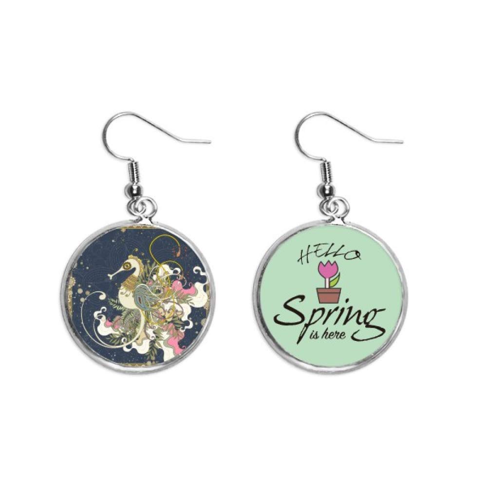 Pendientes de hipocampo estilo ukiyo-e y flor de Japón, joyas colgantes decorativas 5