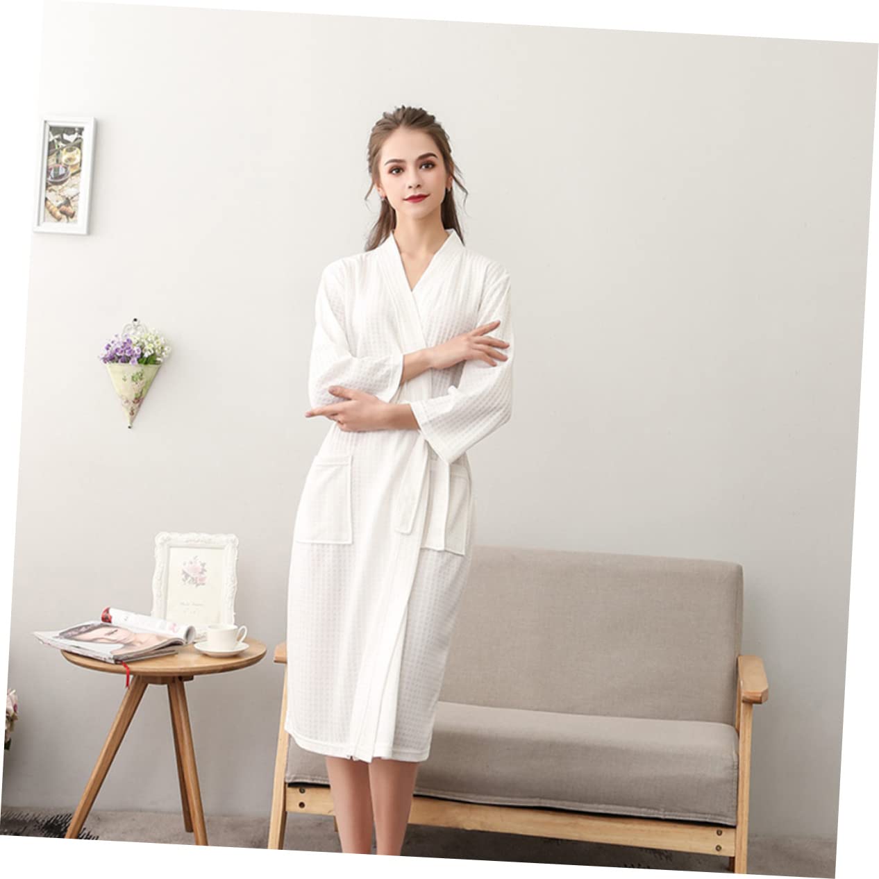 GALPADA Peignoir D'intérieur Femme Xxxl en Polyester Blanc, 1 Pièce