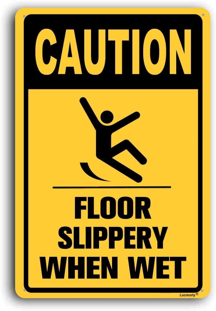 (2-Pack) Metal Tin Sign Sign, Caution Floor Slippery When Wet Sign, 8x12 Inch, Wet Warning Sign