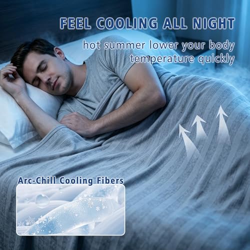 Image of EMME Cooling Blankets for Hot Sleepers, Summer Blanket Twin 60 inchx80 inch for Bed, Thin Lightweight Throw Blanket for Couch, Double-Sided Keep Body Cool, Grey Cold Sheet Night Sweats