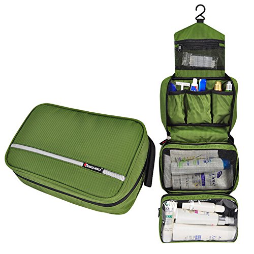 WOMHOPE 3 Pockets - Waterproof Folding Travel Storage Bag Hanging Toiletry Bag Makeup Bag Toiletries Case Purse Cosmetic,Socks,Digital Products - Storage Bag Packing Organizers (Dark Green)