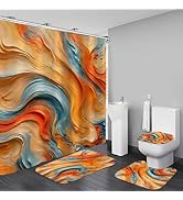 AZHM 4Pcs Abstract Orange Shower Curtain Set for Bathroom Vintage Oil Painting Shower Curtain Set...