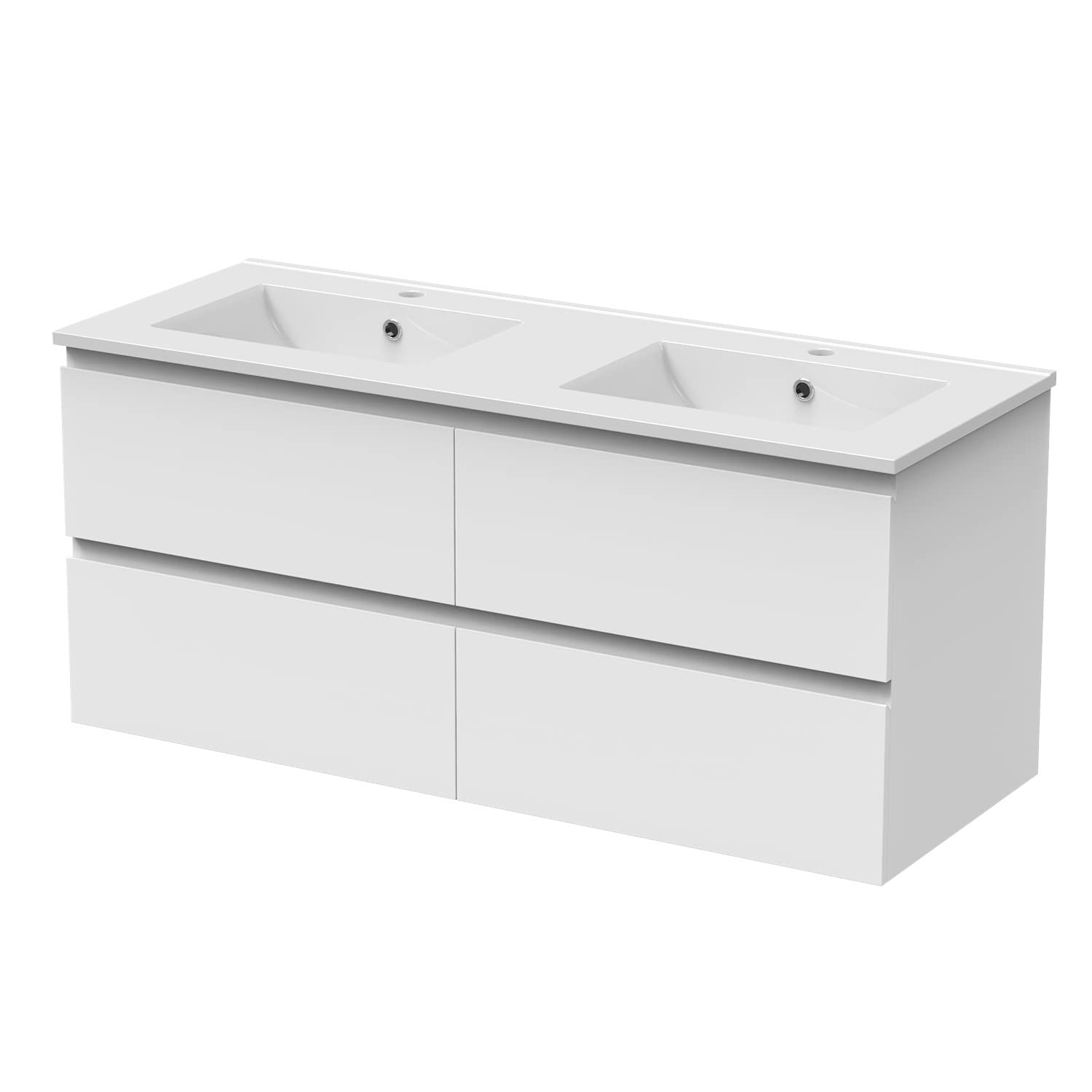 Mueble de baño,120 x 46 x 52 cm, Armario de baño AICA, con 4 cajones, Amplio Espacio de Almacenamiento, diseño Moderno, Color Blanco y Color Roble.