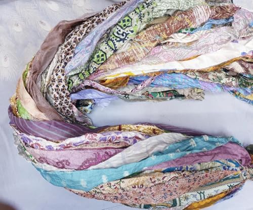 Image of 21 Yards Unstitched Sari Silk Yarn Ribbon Tassels SKEINS Muted Dull Shades Journal Scrapbook Craft Project Decor DLLNG (21 Yards)