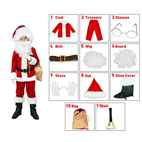 Elfjoy Children's Santa Suit Kids Christmas Halloween Costume Cosplay Set Of 11 Pcs (Large) #TOP1