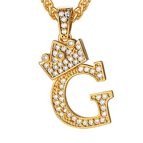 U7 A-Z Crown Initial Necklace for Men Women 18K Gold Plated Shiny Cubic Zirconia Monogram Monogram Pendant Chain with Letter G
