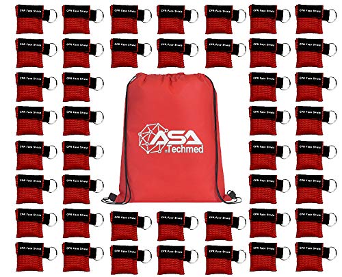 ASA Techmed - 100 Pcs/Pack CPR Barrier Keychain with CPR Face Shield CPR Life Key for CPR Aed Training (Red)